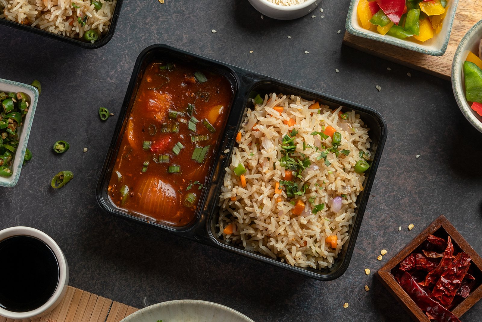 Schezwan Fried Rice + Chilli Paneer